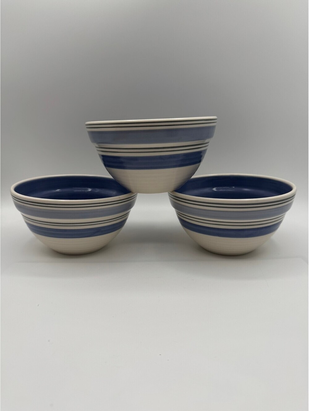 Set of 3 Pfaltzgraff Rio Blue Cereal Soup Bowls Mexico Stoneware 6.25"